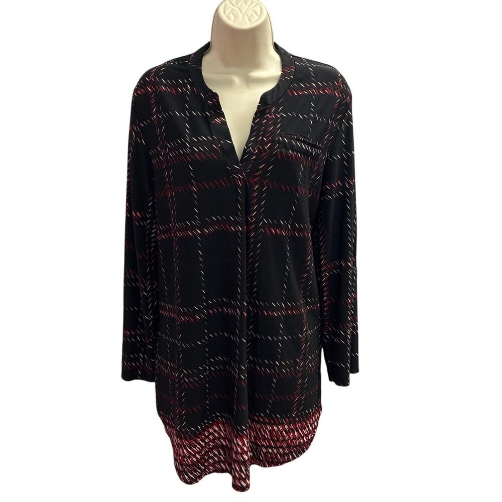CATO Black‎ Red White Long Sleeve Tunic Size XL Pre-owned